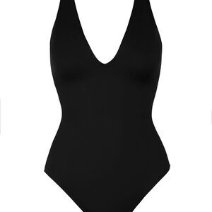 TA3 Sculpting Black One-Piece Swimsuit with Plunging V-Neck